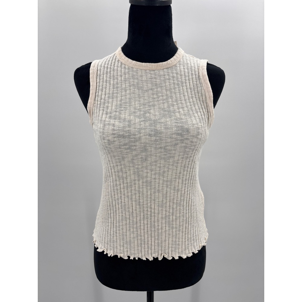 Madewell Womens Ribbed Sleeveless Lettuce Edge Tank Top Cream Size S NWT NW951